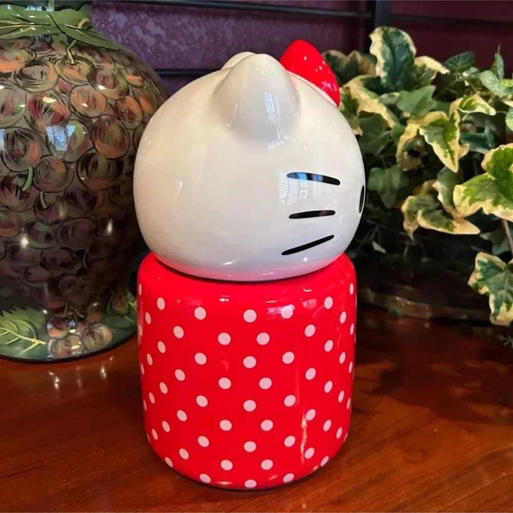 NWOT Blue Sky Clayworks 2024 Hello Kitty Red Polka Dot Ceramic Jar Canister